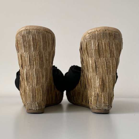 Aldo | Black Knotted Open Toe Wedges - Picture 8 of 11